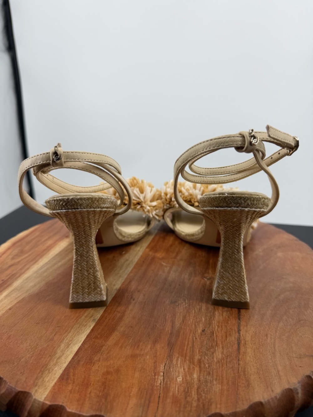 Sam Edelman Clare heel Sandals square toe raffia pom-pom ankle strap 6.5 - Picture 5 of 11